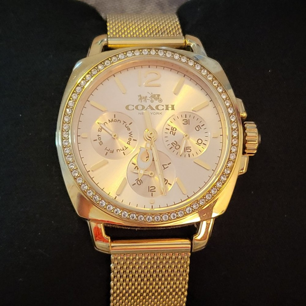 Coach Women's Tatum Crystal Gold Tone Mesh Bracelet Watch 34mm